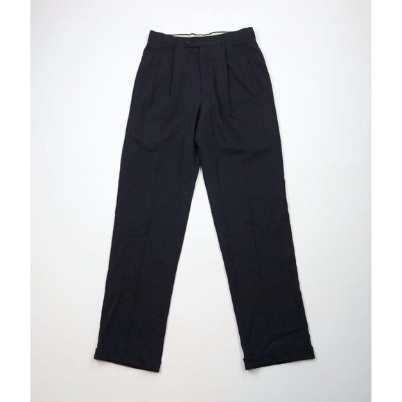 Vintage Other - Vtg 90s Streetwear Mens 30x34 Super 110s Wool Pleated Cuffed Chino Pants Blue
